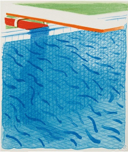 Pool made with paper and blue Ink for book, 1980 by David Hockney