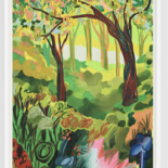 Shara Hughes Right This Way, 2025 Japanese woodcut Ukiyo-e style